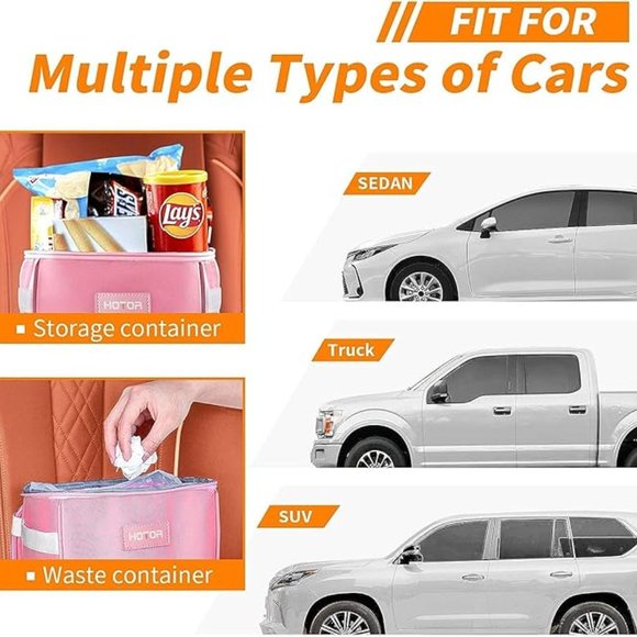 Pink Car Trash Can with Lid and Storage Pockets - Picture 2 of 6